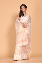 Morchari Orzanga Stripe Embroidery Saree - Beige | Grocsy