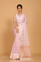 Morchari Orzanga Stripe Embroidery Saree - Light Pink | Grocsy