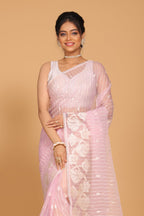 Morchari Orzanga Stripe Embroidery Saree - Light Pink | Grocsy