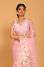 Morchari Orzanga Stripe Embroidery Saree - Pink | Grocsy