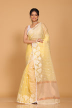 Morchari Orzanga Stripe Embroidery Saree - Yellow | Grocsy