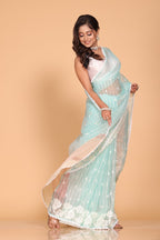 Morchari Orzanga Stripe Embroidery Saree - Sky Blue | Grocsy
