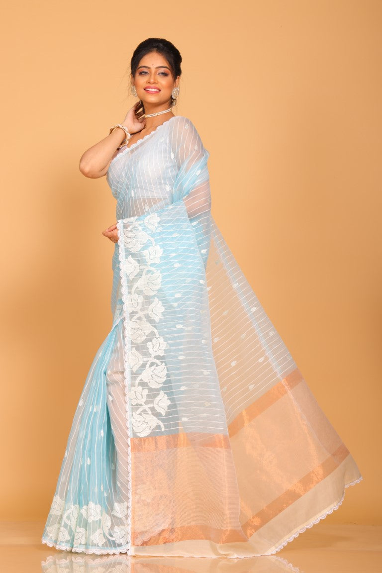 Morchari Orzanga Stripe Embroidery Saree - Green | Grocsy