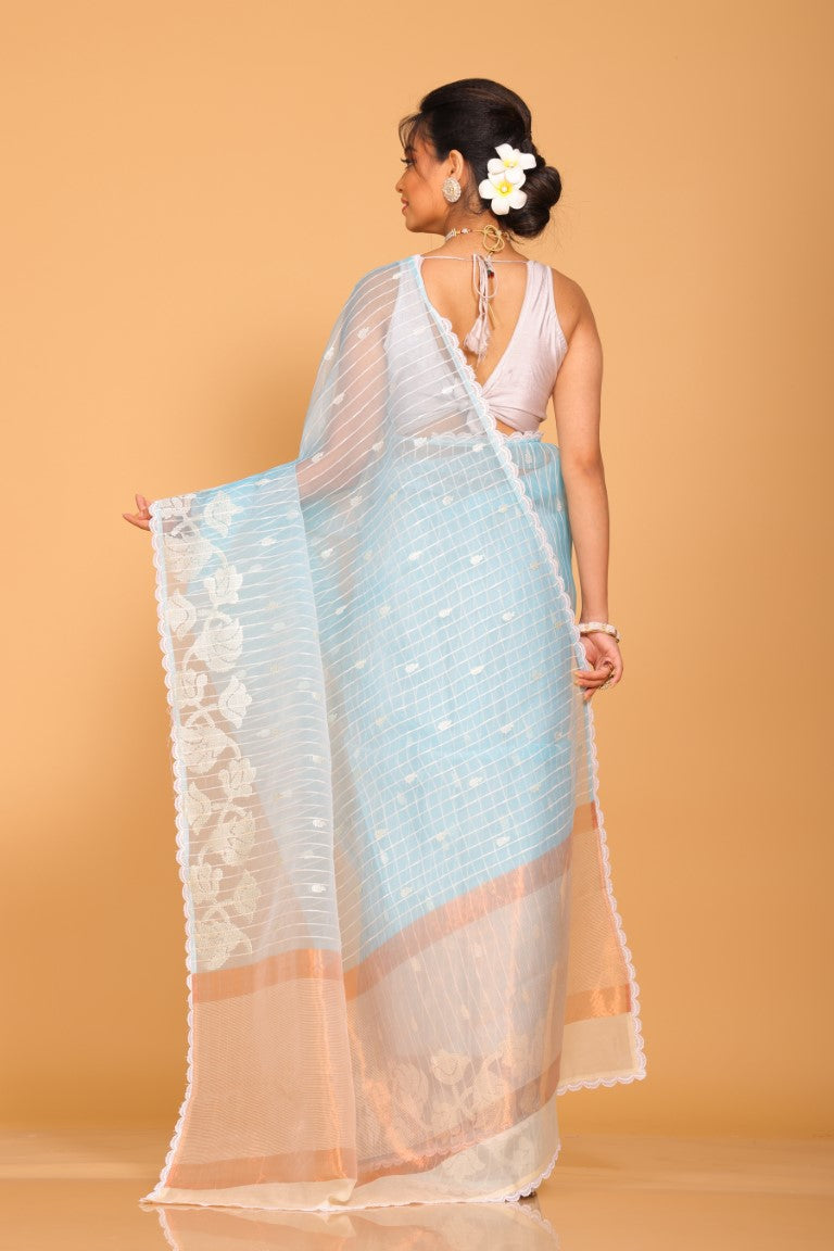 Morchari Orzanga Stripe Embroidery Saree - Green | Grocsy