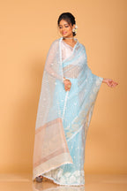 Morchari Orzanga Stripe Embroidery Saree - Green | Grocsy