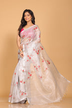 Morchari Kota Silver Zari Tissue Embroidery Saree - Sliver | Grocsy