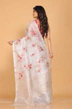 Morchari Kota Silver Zari Tissue Embroidery Saree - Sliver | Grocsy