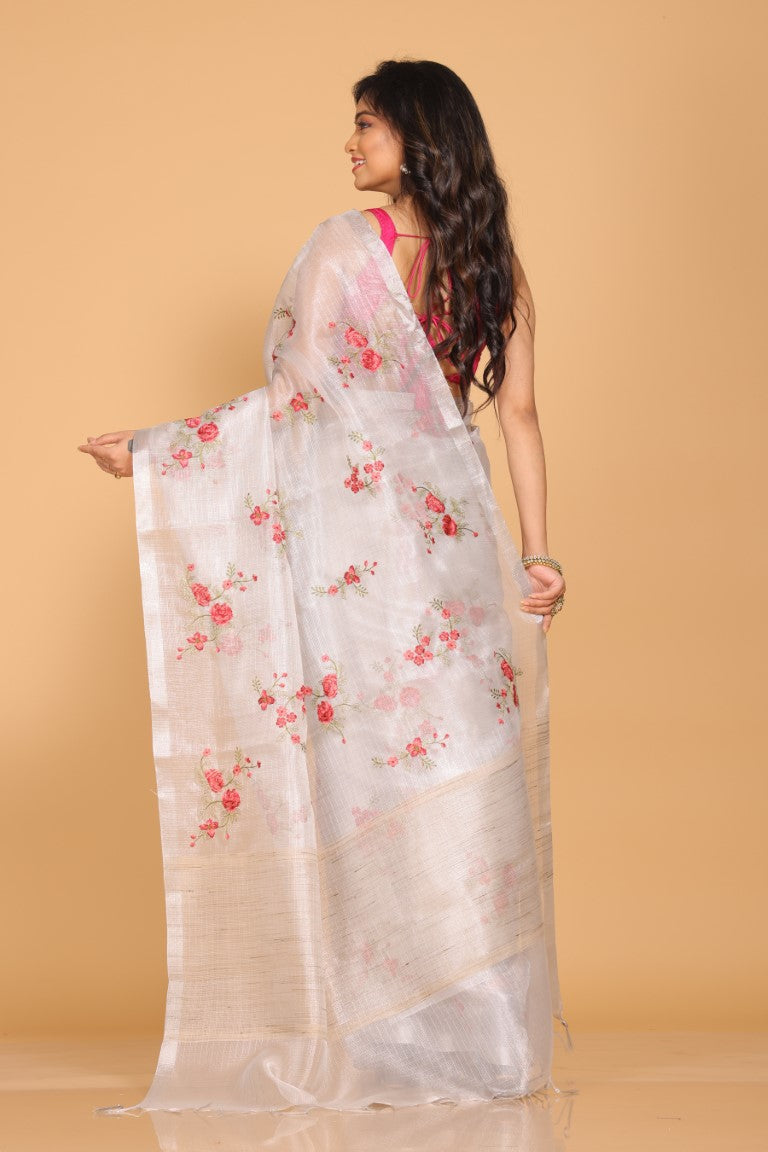 Morchari Kota Silver Zari Tissue Embroidery Saree - Sliver | Grocsy