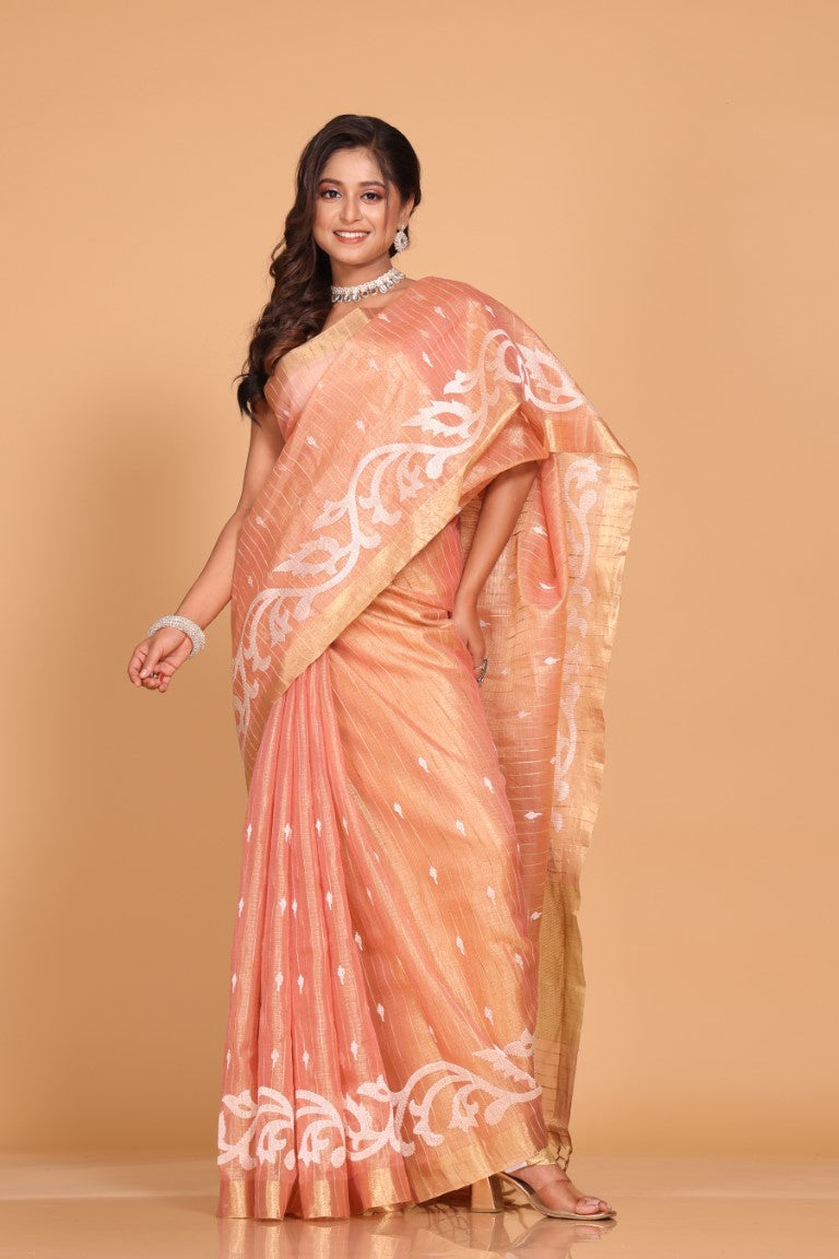 Morchari Kota Zari Stripe Embroidery Saree - Pink | Grocsy