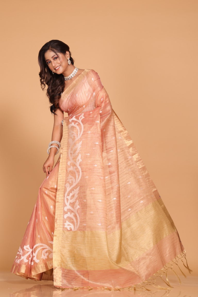 Morchari Kota Zari Stripe Embroidery Saree - Pink | Grocsy