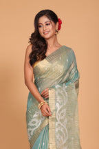 Morchari Kota Zari Stripe Embroidery Saree - Sky Blue | Grocsy