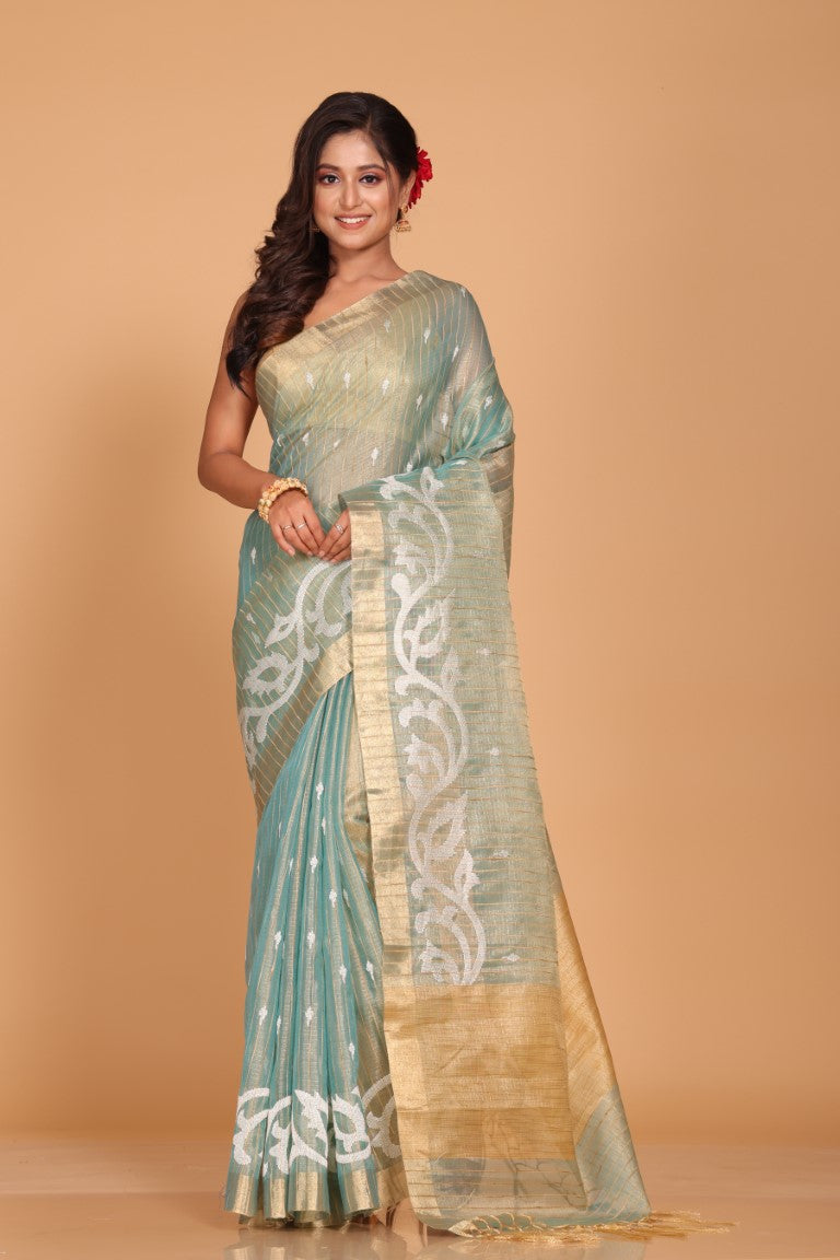 Morchari Kota Zari Stripe Embroidery Saree - Sky Blue | Grocsy