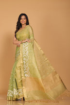 Morchari Kota Zari Stripe Embroidery Saree - Green | Grocsy