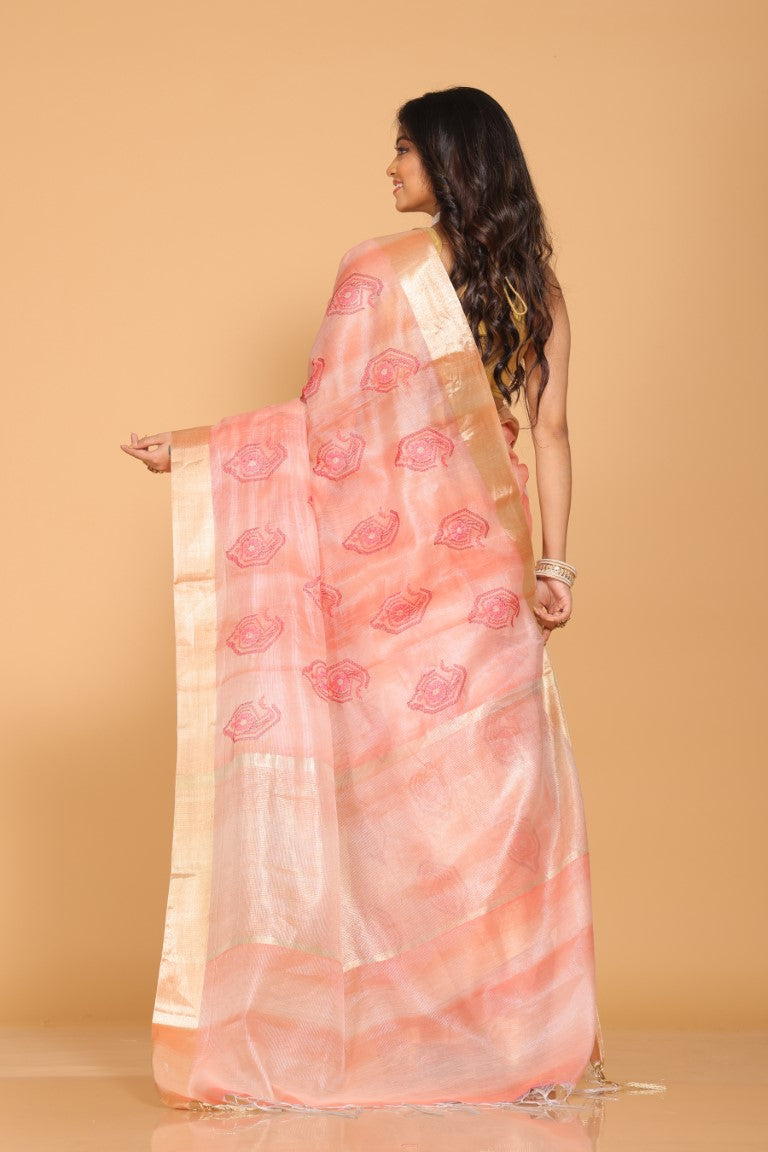 Morchari Kota Tissue Zari Embroidery Saree - Red | Grocsy