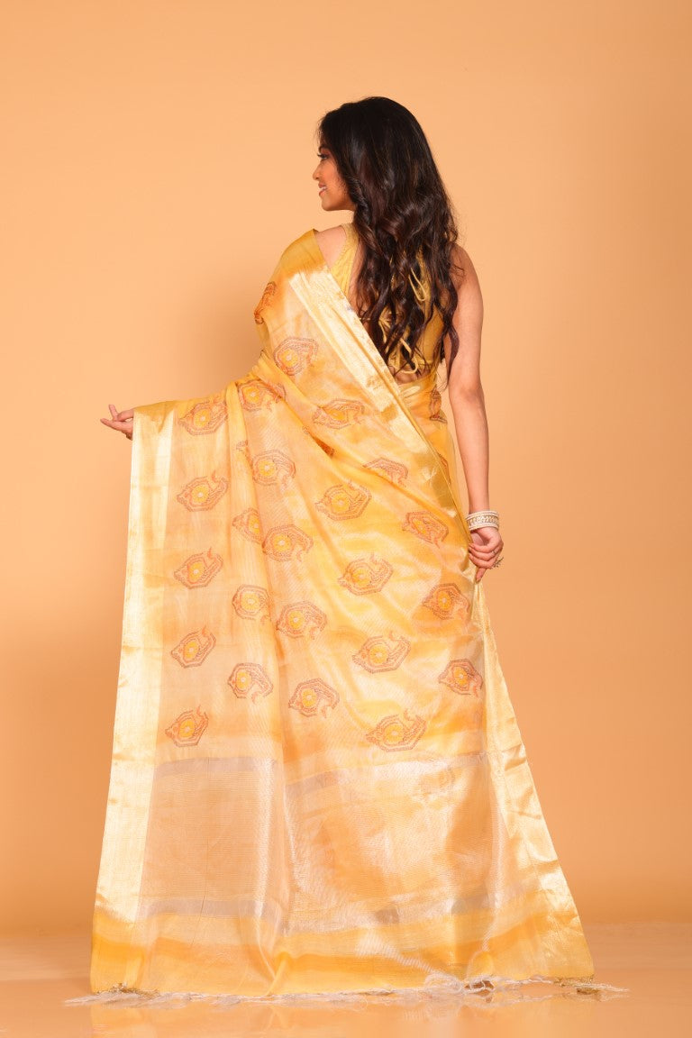 Morchari Kota Tissue Zari Embroidery Saree - Yellow | Grocsy