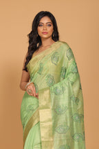 Morchari Kota Tissue Zari Embroidery Saree - Green | Grocsy