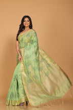 Morchari Kota Tissue Zari Embroidery Saree - Green | Grocsy
