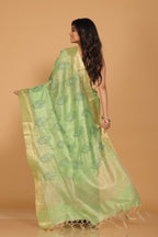 Morchari Kota Tissue Zari Embroidery Saree - Green | Grocsy