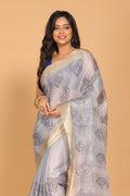 Morchari Kota Tissue Zari Embroidery Saree - Grey | Grocsy