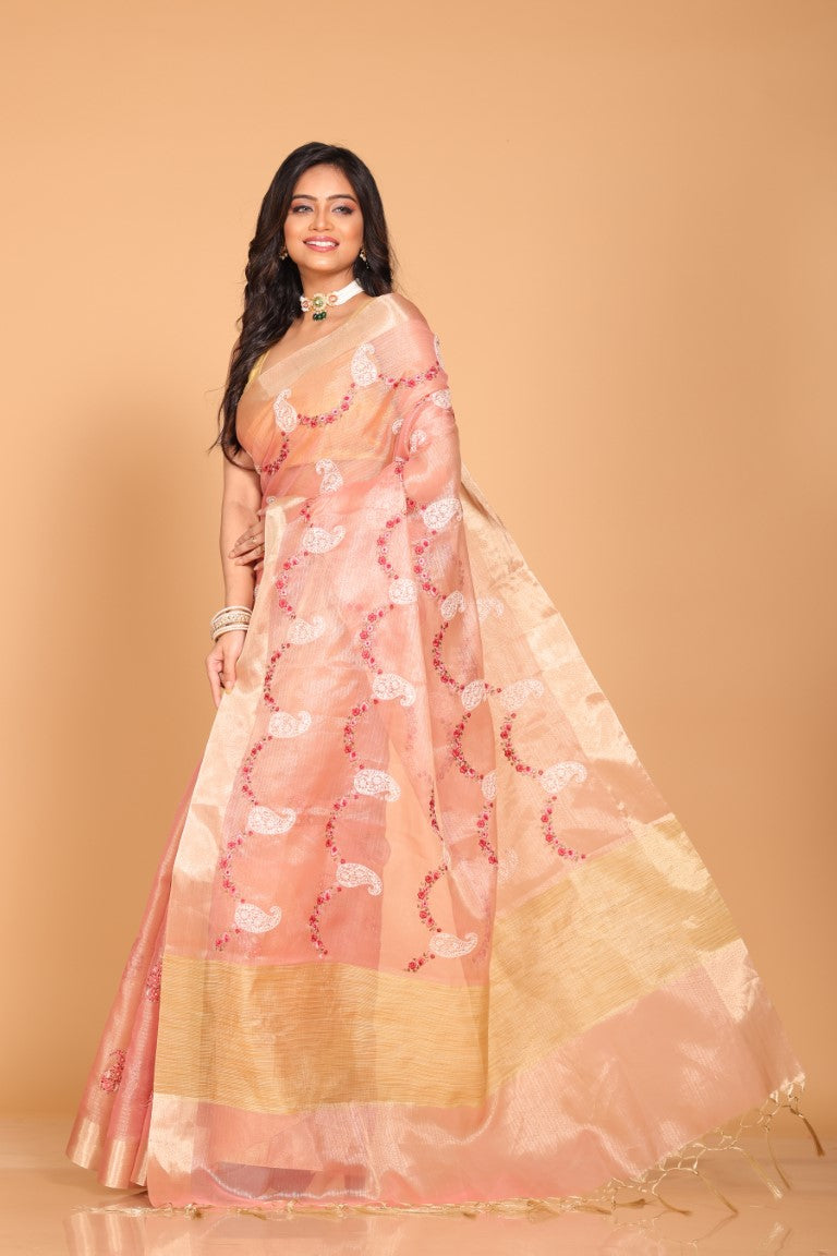 Morchari Kota Zari Embroidery Saree - Pink | Grocsy