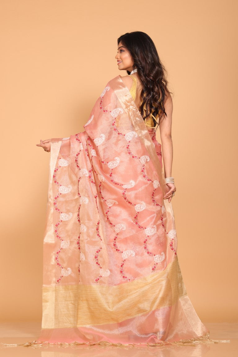 Morchari Kota Zari Embroidery Saree - Pink | Grocsy