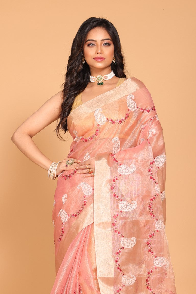 Morchari Kota Zari Embroidery Saree - Pink | Grocsy