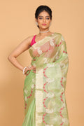 Morchari Kota Zari Embroidery Saree - Green | Grocsy