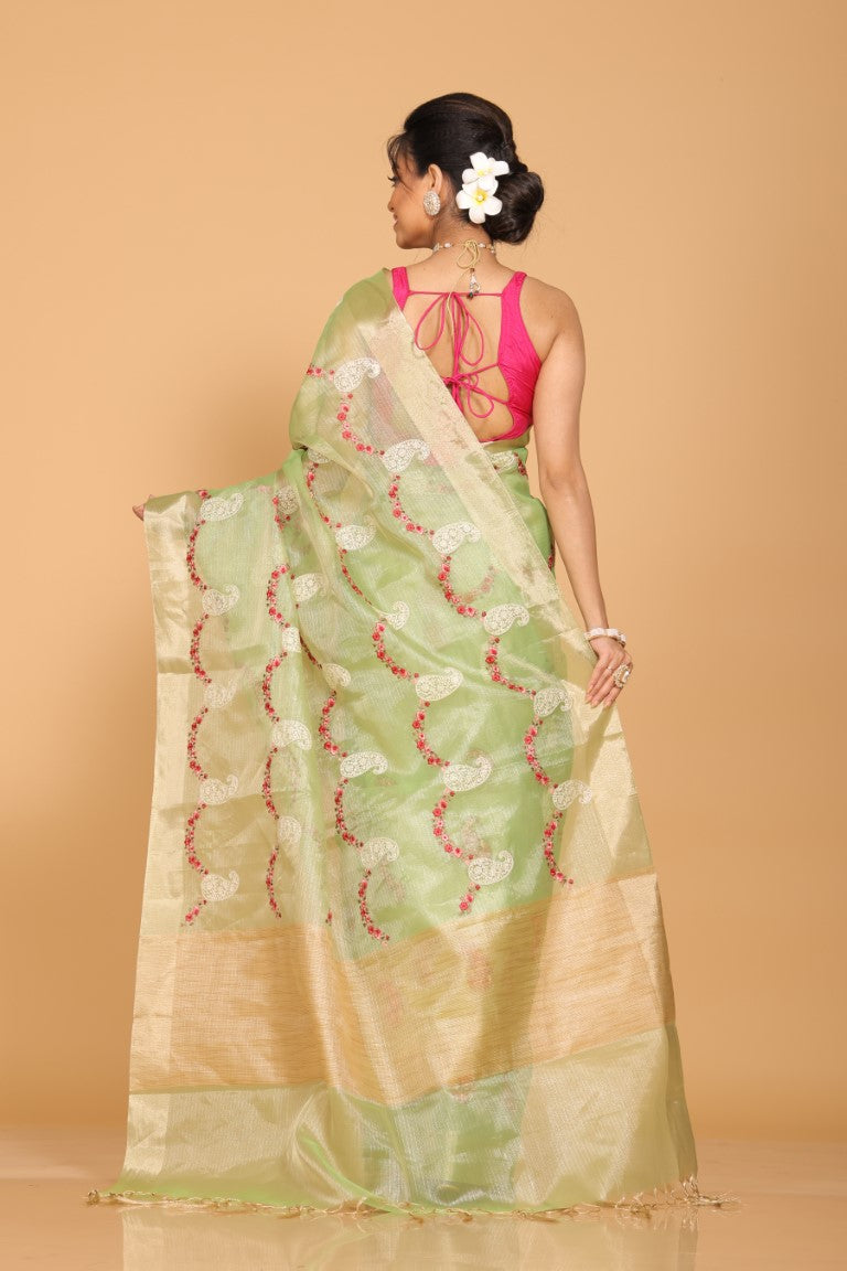 Morchari Kota Zari Embroidery Saree - Green | Grocsy