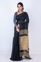 Morchari Bengal Jute Handloom Saree - Black | Grocsy