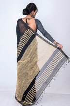 Morchari Bengal Jute Handloom Saree - Black | Grocsy