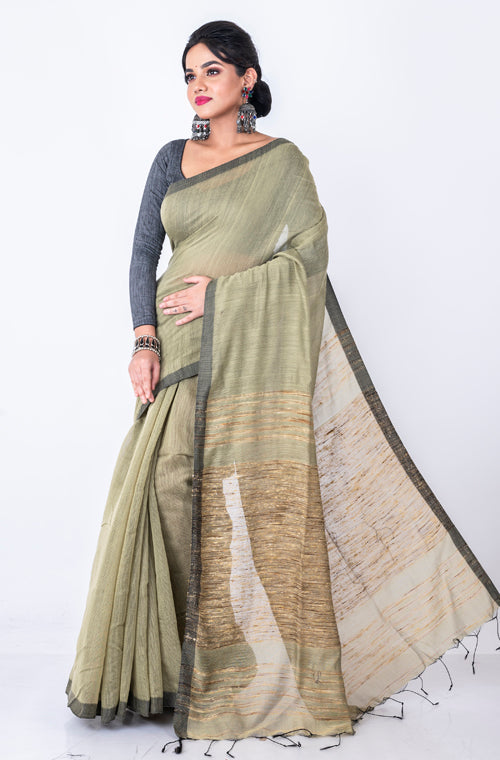 Morchari Bengal Jute Handloom Saree - Grey | Grocsy
