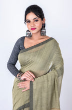 Morchari Bengal Jute Handloom Saree - Grey | Grocsy