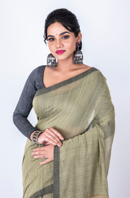 Morchari Bengal Jute Handloom Saree - Grey | Grocsy
