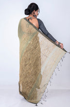 Morchari Bengal Jute Handloom Saree - Grey | Grocsy