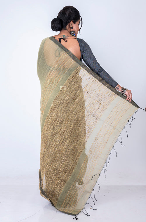 Morchari Bengal Jute Handloom Saree - Grey | Grocsy