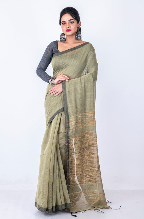 Morchari Bengal Jute Handloom Saree - Grey | Grocsy