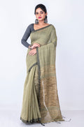 Morchari Bengal Jute Handloom Saree - Grey | Grocsy