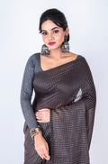 Morchari Bengal Handloom Cotton Zari Check Saree - Brown | Grocsy