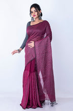 Morchari Bengal Handloom Cotton Zari Check Saree - Deep Maroon | Grocsy