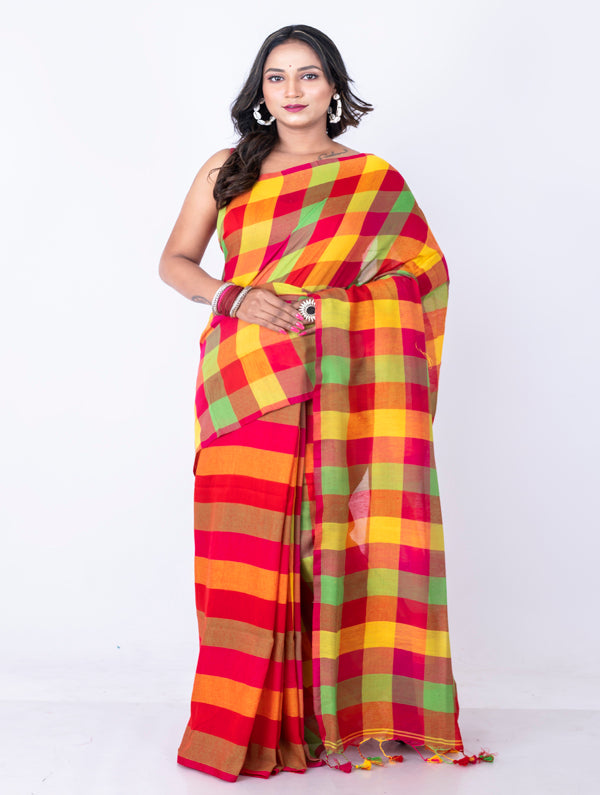 Morchari Bengal Handloom Cotton By Cotton Saree - Beige | Grocsy