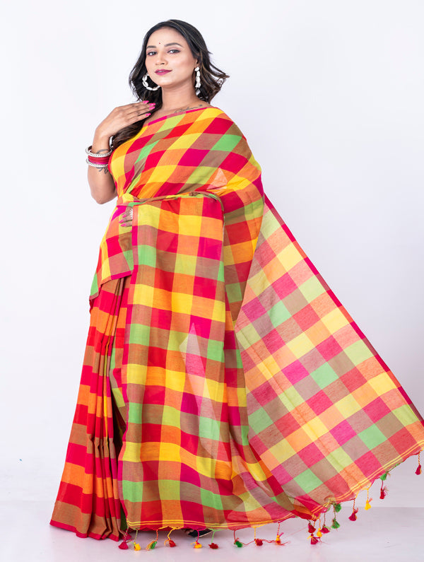 Morchari Bengal Handloom Cotton By Cotton Saree - Beige | Grocsy
