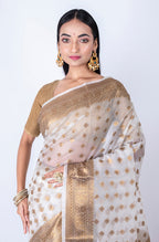 Morchari Baranasi All Over Zari Work Saree - White | Grocsy