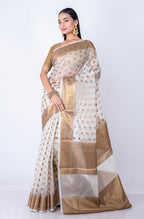 Morchari Baranasi All Over Zari Work Saree - White | Grocsy