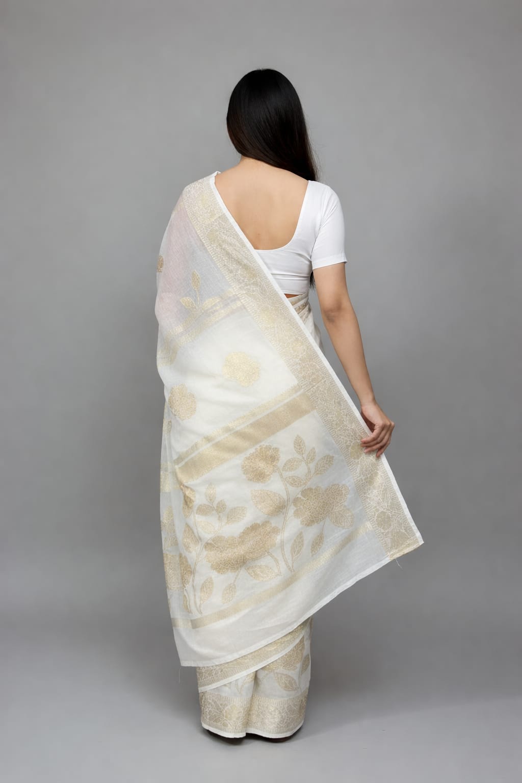 Morchari Applique Work All Over Saree With Unstitched Blouse | Grocsy