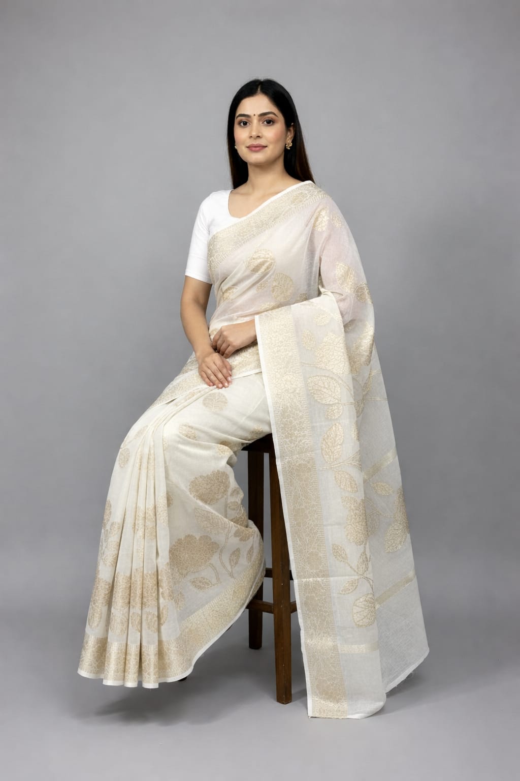 Morchari Applique Work All Over Saree With Unstitched Blouse | Grocsy