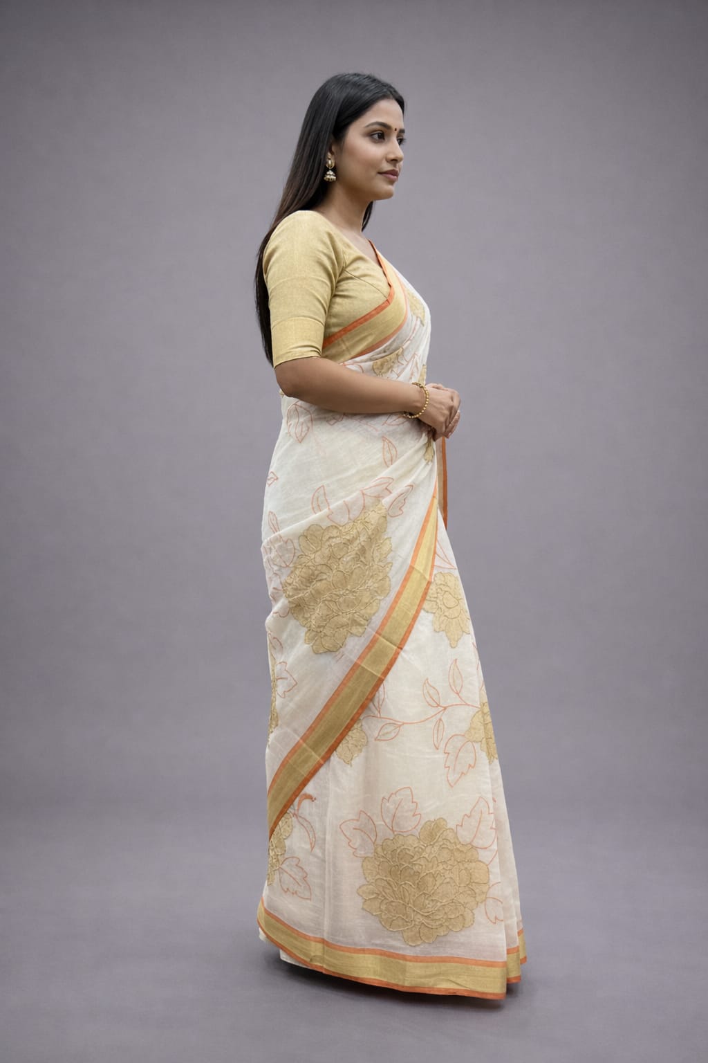 Morchari Applique Work With Thread Work With Unstitched Blouse | Grocsy