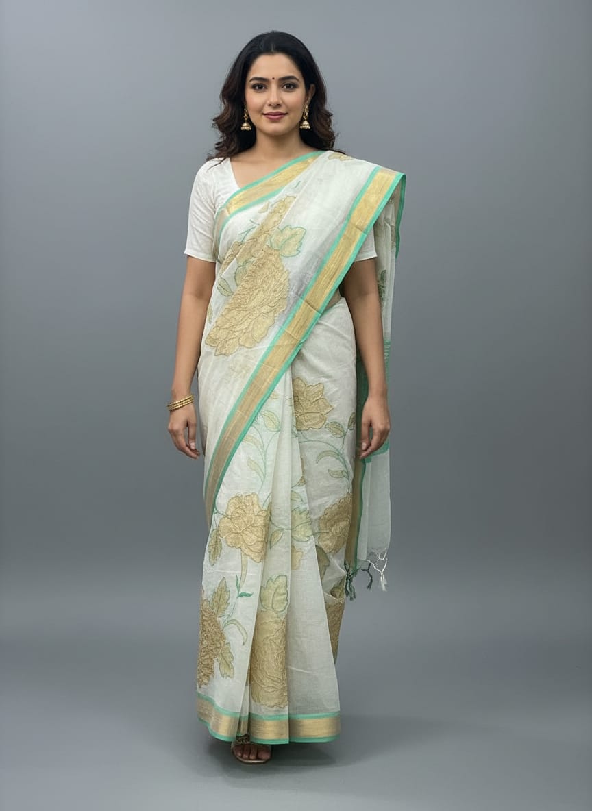 Morchari Applique Work With Thread Work With Unstitched Blouse | Grocsy