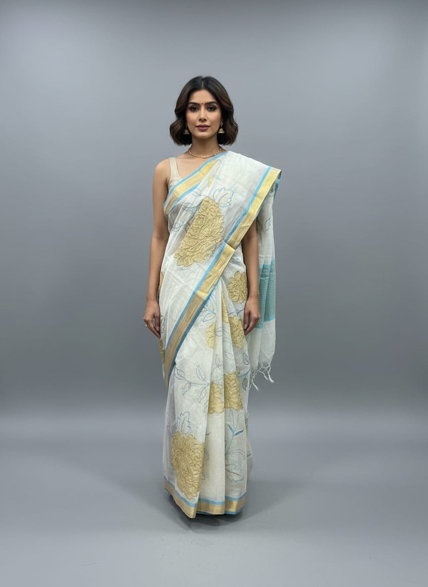 Morchari Applique Work With Thread Work With Unstitched Blouse | Grocsy