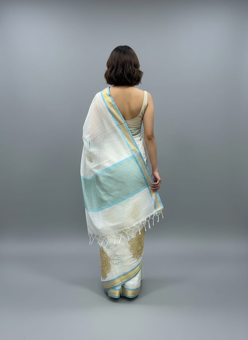 Morchari Applique Work With Thread Work With Unstitched Blouse | Grocsy