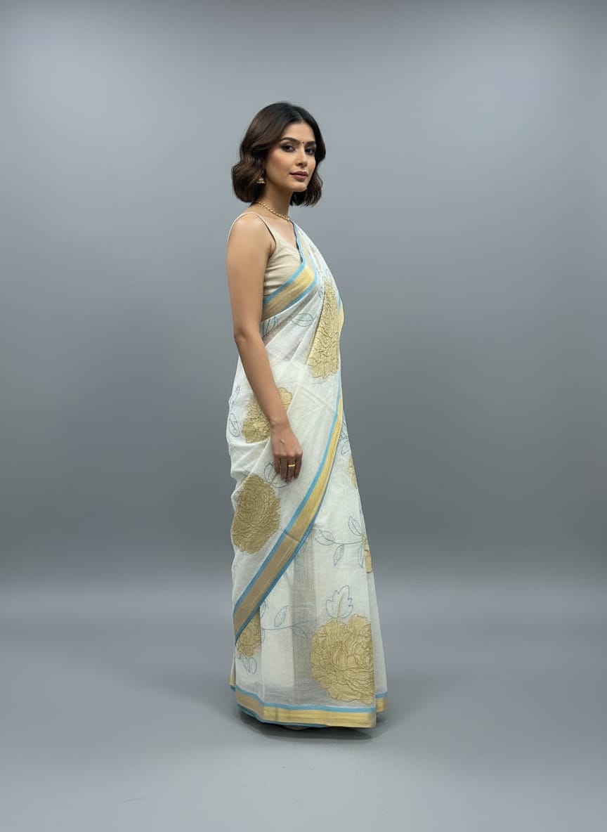 Morchari Applique Work With Thread Work With Unstitched Blouse | Grocsy